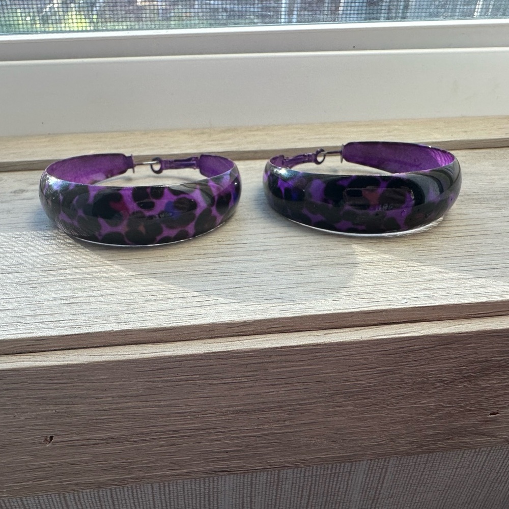 Purple and Black Hoop Earrings